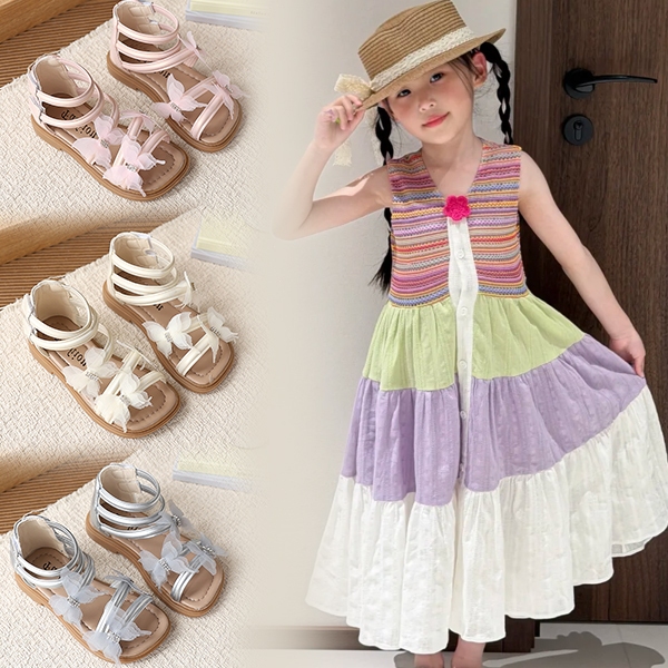 Bella Neman Giày sandal bé gái công chúa cánh bướm voan, đế mềm êm chân, chống trượt mùa hè