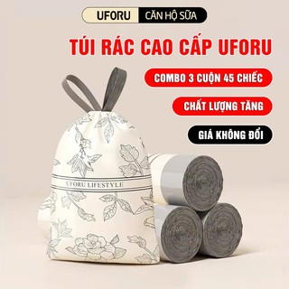Combo 3 Cuộn Túi Rác Cao Cấp UFORU Chất liệu PE Loại Xịn Dẻo Dai Bền Bỉ Có Dây Rút Miệng Túi Tiện Lợi - UFM08