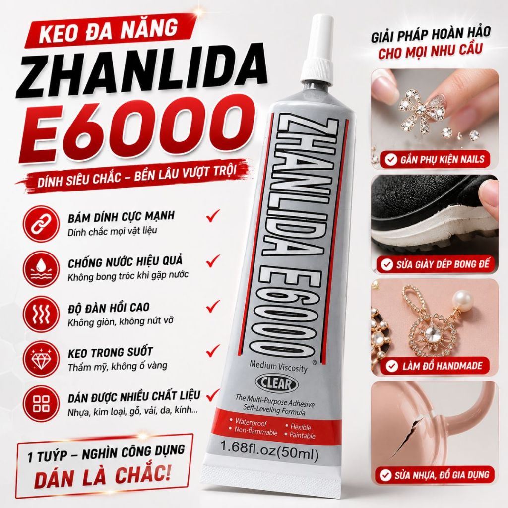Keo E6000 Giảm Mài Mòn Hiệu Quả dán trang sức đính đá