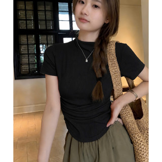 Áo thun ôm bigsize nữ tay ngắn cổ lọ sành điệu áo vạt bầu phom ôm body chất thun gân mềm mịn co giãn tốt G202