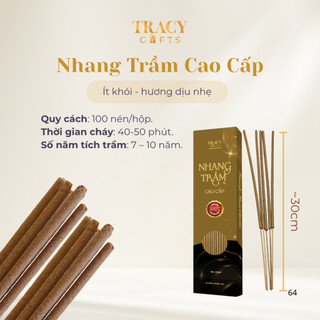 Nhang trầm hương tự nhiên cao cấp TRACY GIFTS nguyên chất ít khói thơm dịu nhẹ tự nhiên hộp 100 nén