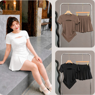 Set đồ nữ NHỎ CLOTHING bigsize áo thun rút eo kèm quần xòe chất vải gân lên phom tôn đáng mũm mĩm mặc xinh SET817