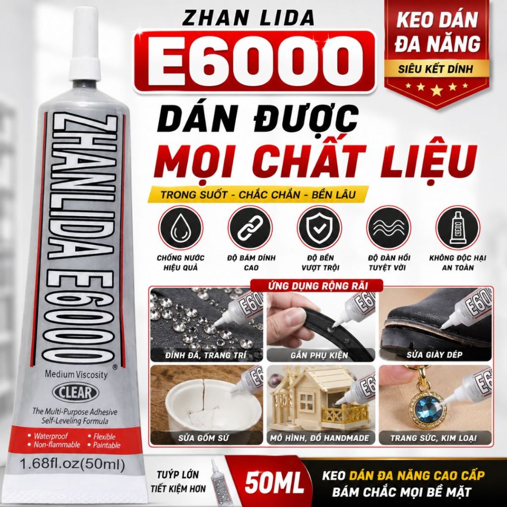 E6000 Siêu Keo Zhanlida 50 / 110ML Trang Sức Trong Suốt Trang Trí Keo Dính Dính Khoan Kim Cương Giả Liên Kết Gốm Sứ