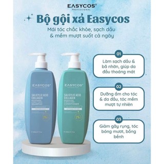 Dầu gội EASYCOS 800ml - bộ dầu gội xả Salicylic Acid Collagen cao cấp dưỡng ẩm phục hồi mái tóc