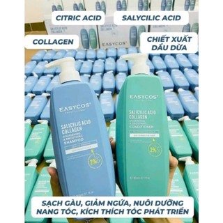 Dầu gội EASYCOS 800ml - bộ dầu gội xả Salicylic Acid Collagen cao cấp dưỡng ẩm phục hồi mái tóc