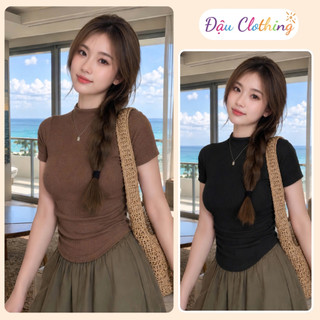 Áo thun ôm bigsize nữ tay ngắn cổ lọ sành điệu áo vạt bầu phom ôm body chất thun gân mềm mịn co giãn tốt G202