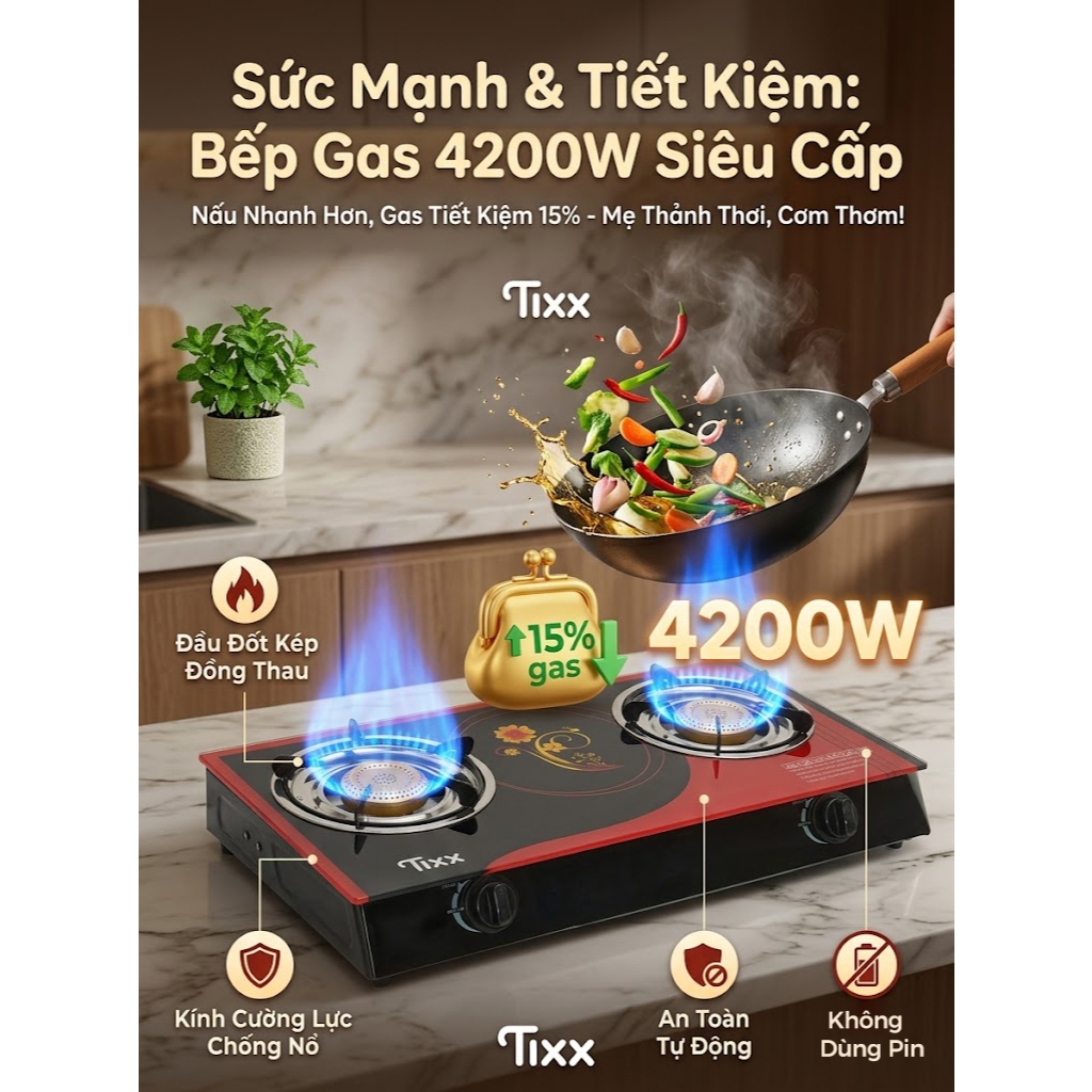 TIXX Bếp Gas Dương Kính bếp gas 4200W bếp gas đôi