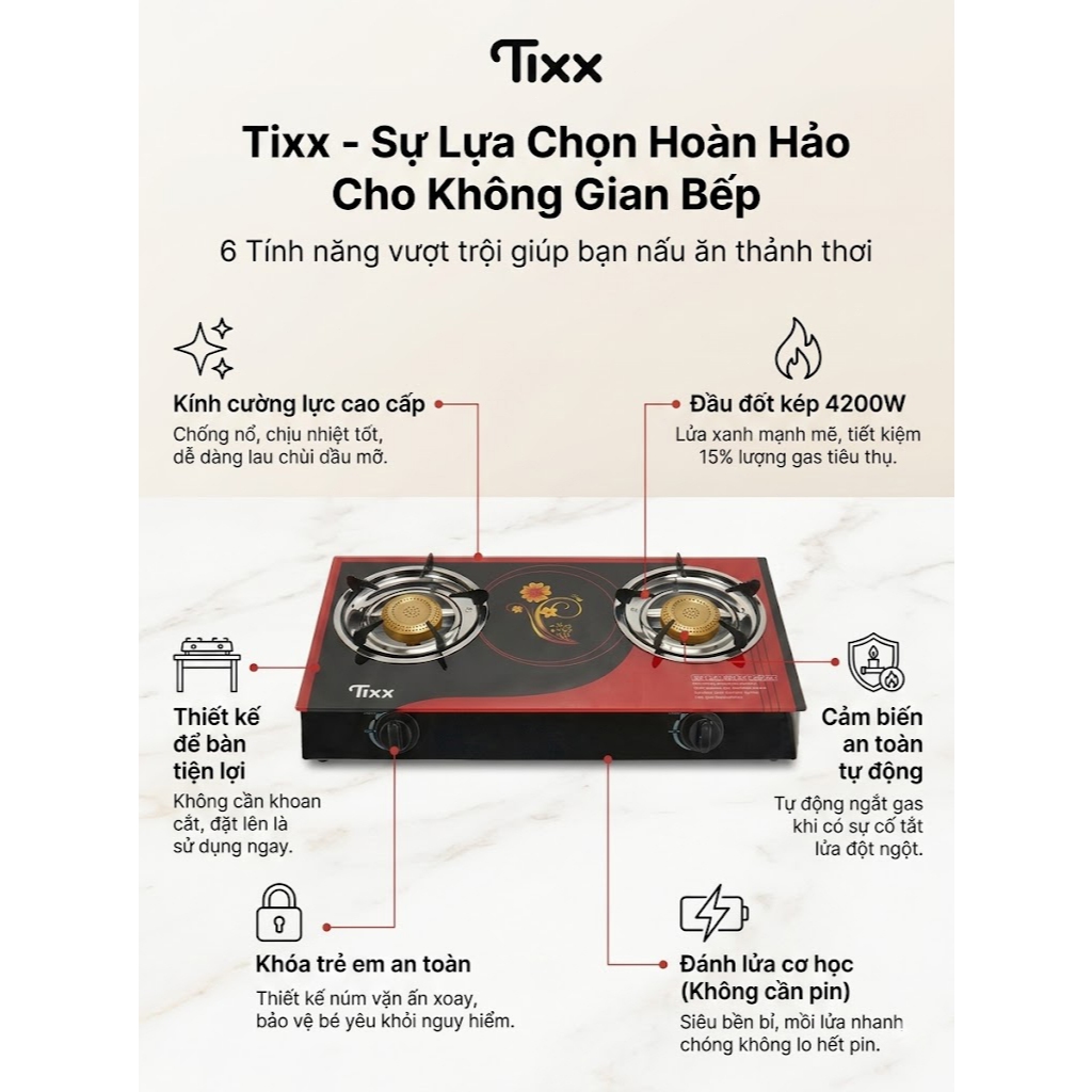 TIXX Bếp Gas Dương Kính bếp gas 4200W bếp gas đôi