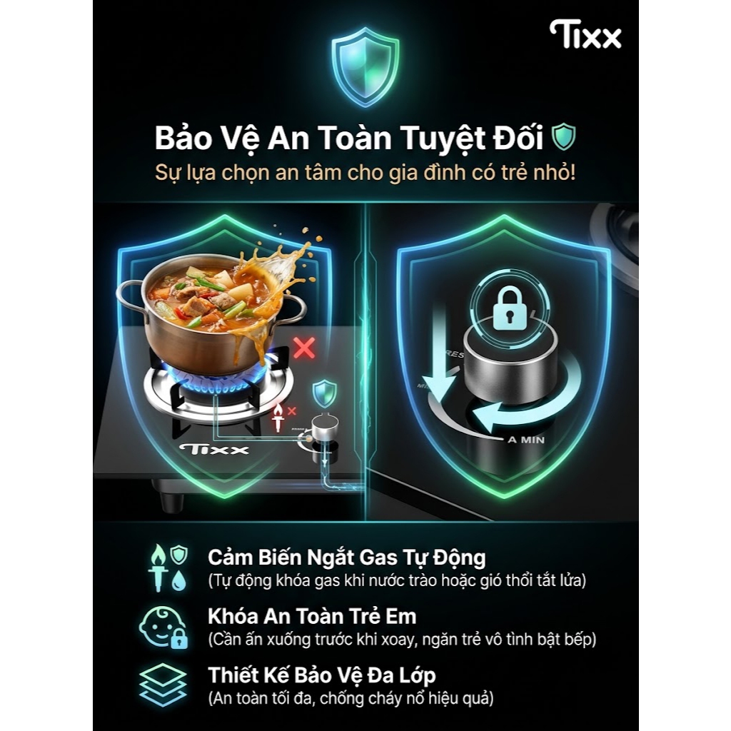 TIXX Bếp Gas Dương Kính 5200W Bếp ga âm bếp gas đôi