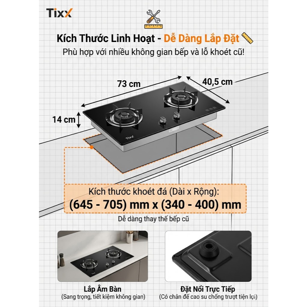 TIXX Bếp Gas Dương Kính 5200W Bếp ga âm bếp gas đôi