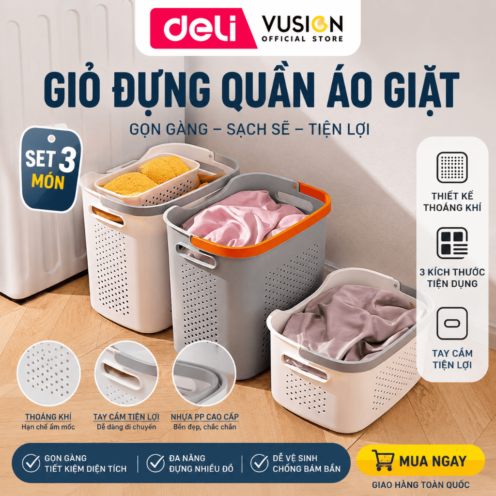 Giỏ đựng đồ giặt, giỏ đựng quần áo bẩn có quai xách chia 2 ngăn đựng đồ bẩn, Set giỏ đựng Quần Áo Gia Đình