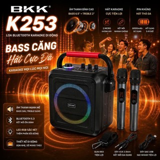 🔈Loa Bluetooth K253 Xách Tay kèm 2 mic hát Karaoke, có remote, Led RGB, điều chỉnh Bass Mic Echo...
