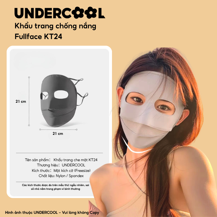 Khẩu trang chống nắng Fullface UNDERCOOL - Chống tia UV, Thiết kế 3D thoáng khí bảo vệ toàn diện LIVE KT24