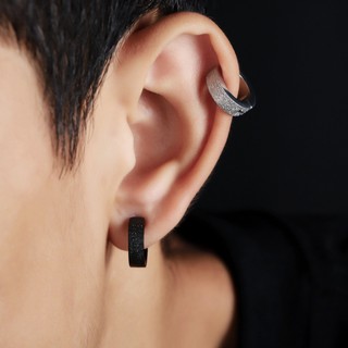 SNUOFO - Khuyên tai vòng tròn tối giản phong cách Hàn Quốc mặt mờ thép titan thời trang đường phố cao cấp