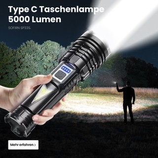 LED flashlight, 100,000 lumens, zoomable, power indicator, 100W, Type-C rechargeable, IP67 tactical flashlight