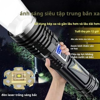 LED flashlight, 100,000 lumens, zoomable, power indicator, 100W, Type-C rechargeable, IP67 tactical flashlight