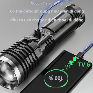 LED flashlight, 100,000 lumens, zoomable, power indicator, 100W, Type-C rechargeable, IP67 tactical flashlight