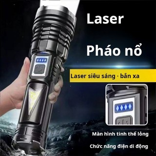 LED flashlight, 100,000 lumens, zoomable, power indicator, 100W, Type-C rechargeable, IP67 tactical flashlight