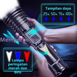 LED flashlight, 100,000 lumens, zoomable, power indicator, 100W, Type-C rechargeable, IP67 tactical flashlight