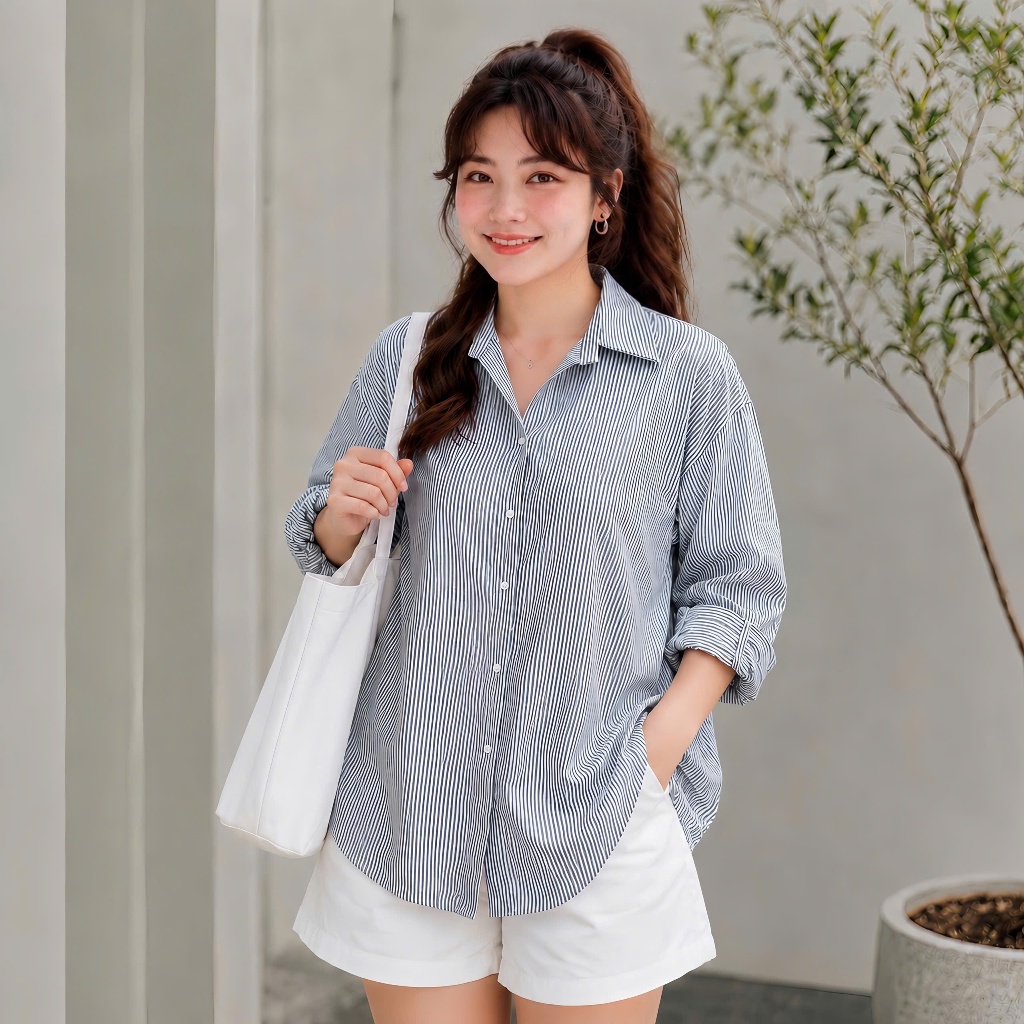 Áo Sơ Mi Tay Dài Kẻ Sọc Nhiều Màu Trendy Bigsize Nữ, Sơ Mi Công Sở Phom Rộng Vải Lụa Mặc Mát SM49