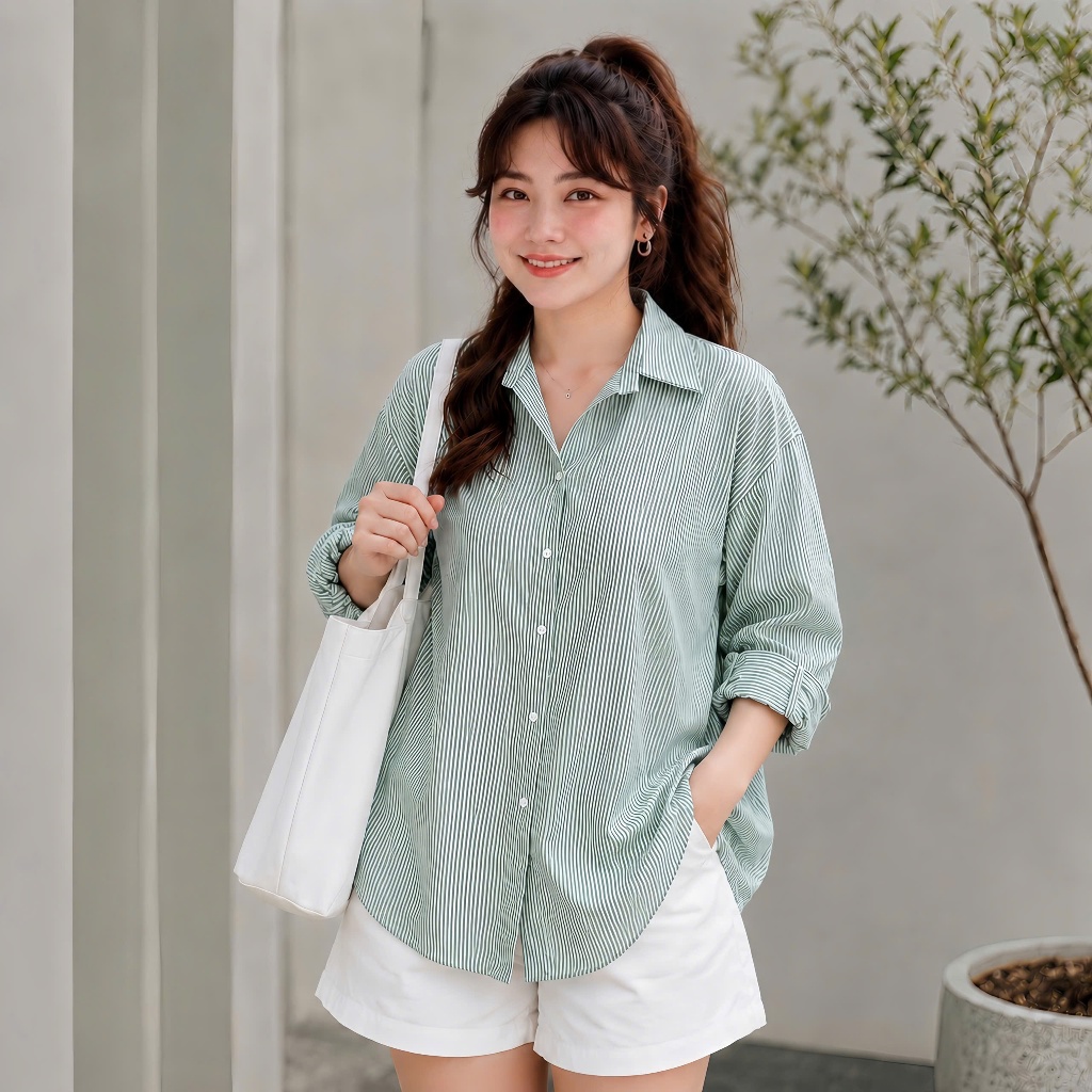 Áo Sơ Mi Tay Dài Kẻ Sọc Nhiều Màu Trendy Bigsize Nữ, Sơ Mi Công Sở Phom Rộng Vải Lụa Mặc Mát SM49