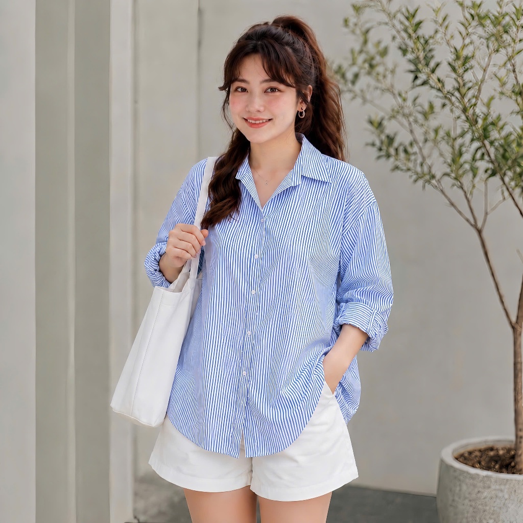 Áo Sơ Mi Tay Dài Kẻ Sọc Nhiều Màu Trendy Bigsize Nữ, Sơ Mi Công Sở Phom Rộng Vải Lụa Mặc Mát SM49