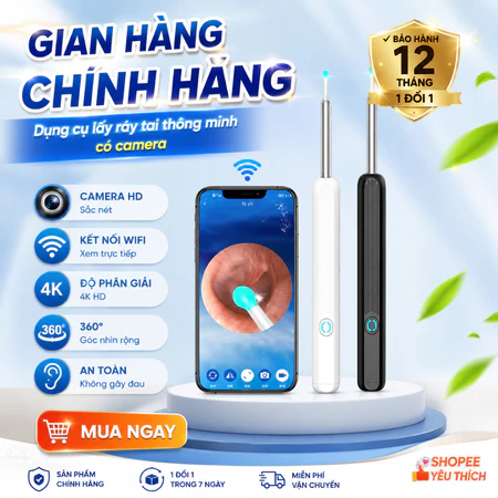 Dụng Cụ Lấy Ráy Tai Có Gắn Camera Nội Soi Full HD Đa Năng - Kết Nối Điện Thoại - Bảo Hành 12 Tháng