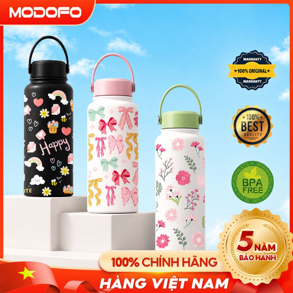 MODOFO Ly giữ nhiệ bình giữ nhiệt 1000ml cốc inox 304 bình giữ nhiệt inox Dễ thương Cartoon Chai nước