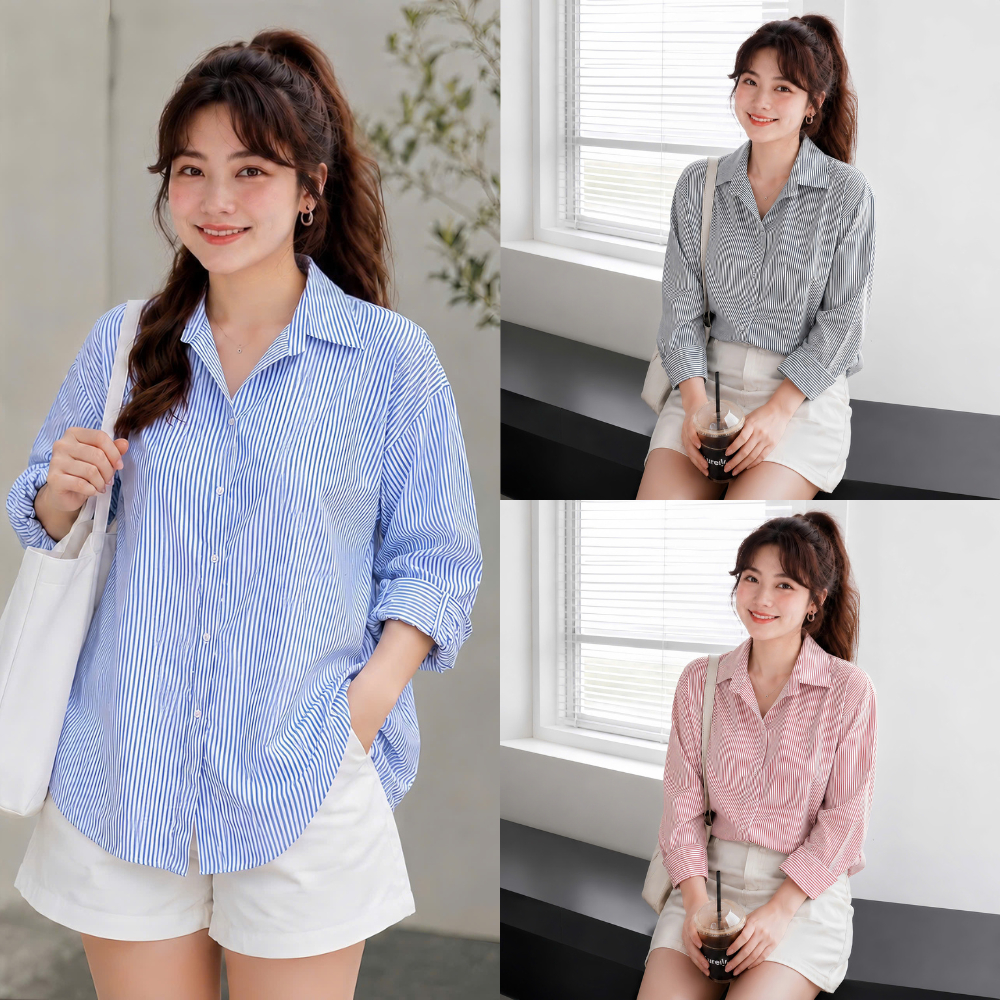 Áo Sơ Mi Tay Dài Kẻ Sọc Nhiều Màu Trendy Bigsize Nữ, Sơ Mi Công Sở Phom Rộng Vải Lụa Mặc Mát SM49
