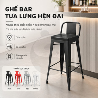 Ghế Quầy Bar Ghế Cao Quầy Kim Loại 4 Màu Sơn Tĩnh Điện, Có Tựa Lưng Cho Cafe Trà Sữa
