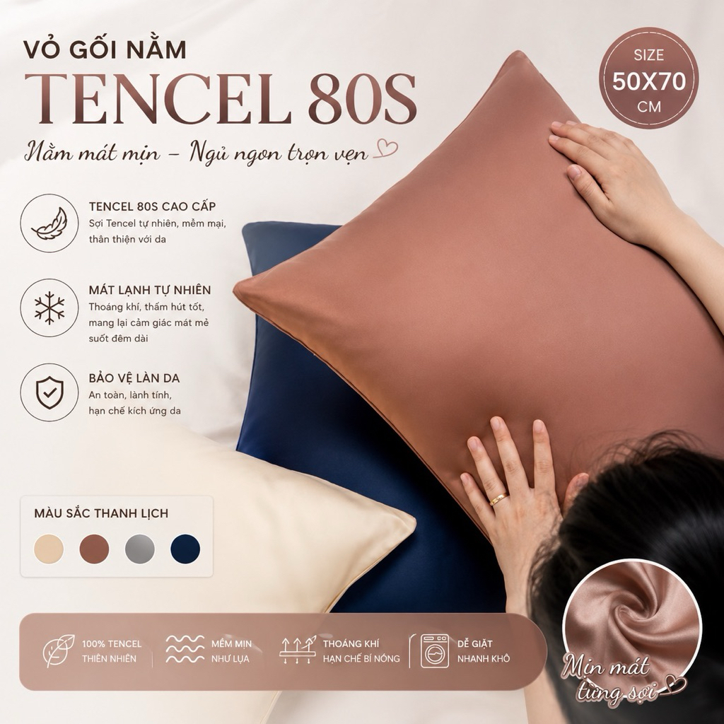 Vỏ gối nằm Tencel 80s cao cấp size 50x70cm EMPIRE Áo gối mềm mịn thoáng mát - EMPIRE Bedding & Decor