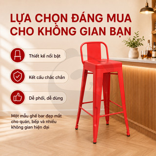 Ghế Quầy Bar Ghế Cao Quầy Kim Loại 4 Màu Sơn Tĩnh Điện, Có Tựa Lưng Cho Cafe Trà Sữa