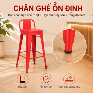 Ghế Quầy Bar Ghế Cao Quầy Kim Loại 4 Màu Sơn Tĩnh Điện, Có Tựa Lưng Cho Cafe Trà Sữa