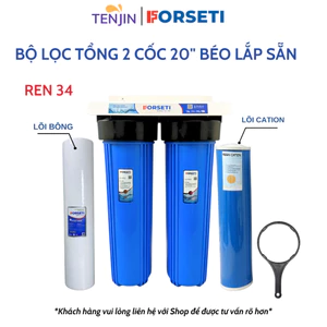 Bộ Lọc Tổng Đầu Nguồn Gồm 2 Cốc Béo Xanh 20 Inch Lắp Sẵn Loại 1 Dày Dặn Kèm Giá, Gông,Lọc Tổng Sinh Hoạt