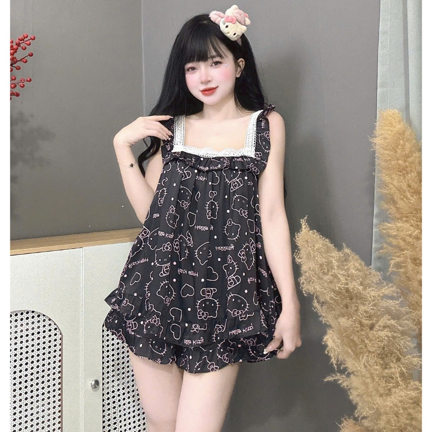 Đồ ngủ dễ thương,đồ ngủ lụa lạnh cao cấp,bộ tiểu thư,đồ bộ nữ đồ mặc nhà cánh tiên quần đùi cute[05]