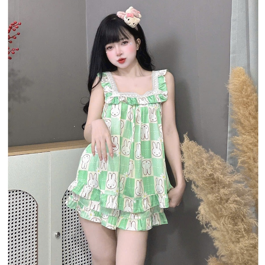 Đồ ngủ dễ thương,đồ ngủ lụa lạnh cao cấp,bộ tiểu thư,đồ bộ nữ đồ mặc nhà cánh tiên quần đùi cute[05]