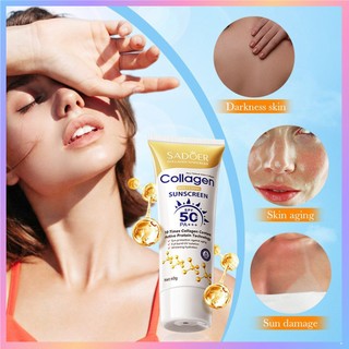 Kem Chống Nắng Collagen SADOER SPF50+ PA+++ Bảo Vệ Da UV, Nâng Tông Tự Nhiên, Dưỡng Ẩm & Kiềm Dầu Hiệu Quả 40g