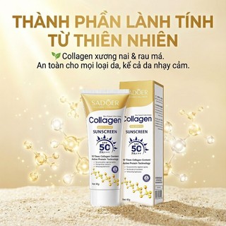 Kem Chống Nắng Collagen SADOER SPF50+ PA+++ Bảo Vệ Da UV, Nâng Tông Tự Nhiên, Dưỡng Ẩm & Kiềm Dầu Hiệu Quả 40g