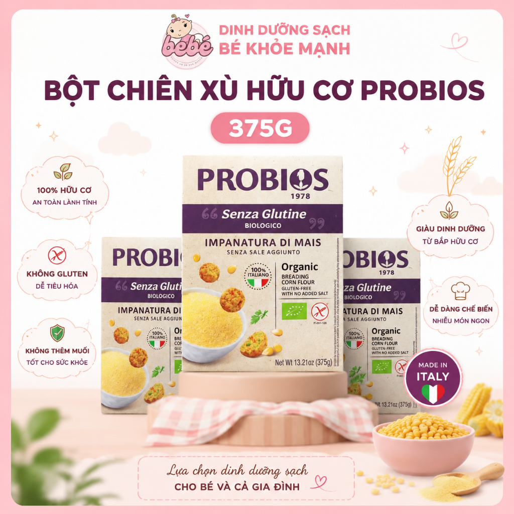 (Date 3/2027) Bột chiên xù Probios hữu cơ 375g cho bé ăn dặm - Không gluten, không phụ gia