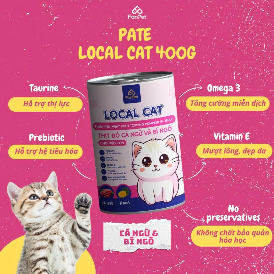 [XẢ KHO] COMBO Pate Mèo LOCAL CAT Thịt Cá Ngừ Tươi 100% Hỗ Trợ Thị Lực , Bổ Sung Taurine-Lon 400G