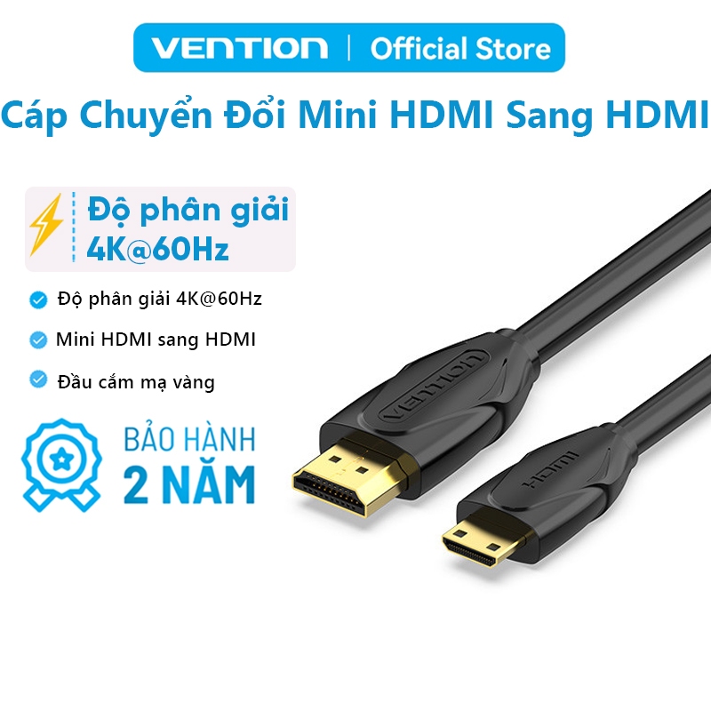Cáp Chuyển Mini HDMI Sang HDMI Vention Hỗ Trợ 4K@60Hz Kết Nối Camera,Máy Ảnh, Laptop, Máy Chiếu
