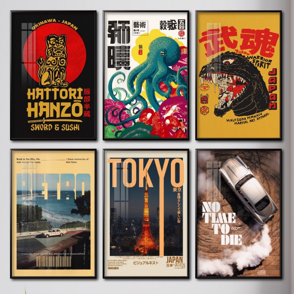 Tranh Poster Tráng Gương Treo Tường Phong Cách Retro Khung Composite Decor Phòng Khách, Không Gian Làm Việc