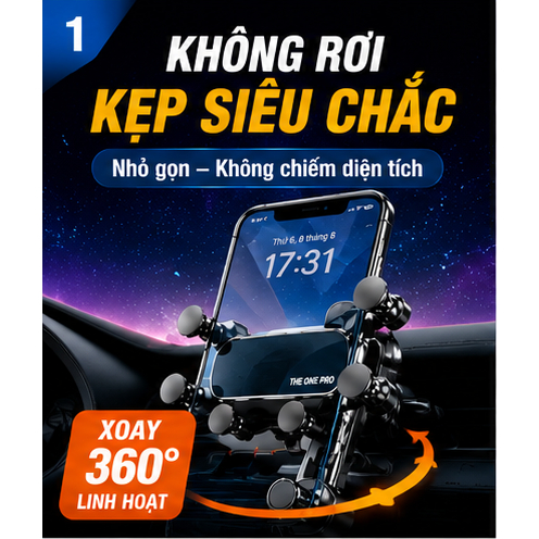 Giá đỡ điện thoại thông minh cho xe, điều chỉnh 360 độ,kẹp tự động, chống rơi, không rung, phù hợp mọi loại điện thoại