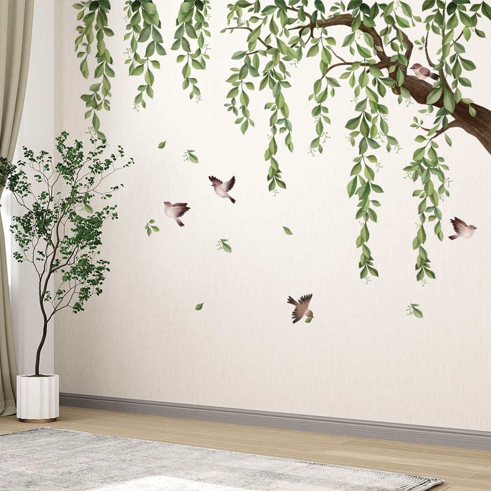 Decal Dán Tường Cây Xanh Rủ Có Keo Sẵn 100x73cm – Trang Trí Phòng Khách Không Gian Xanh
