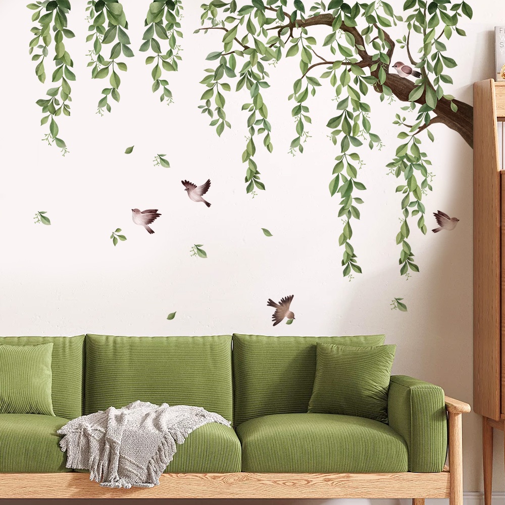 Decal Dán Tường Cây Xanh Rủ Có Keo Sẵn 100x73cm – Trang Trí Phòng Khách Không Gian Xanh