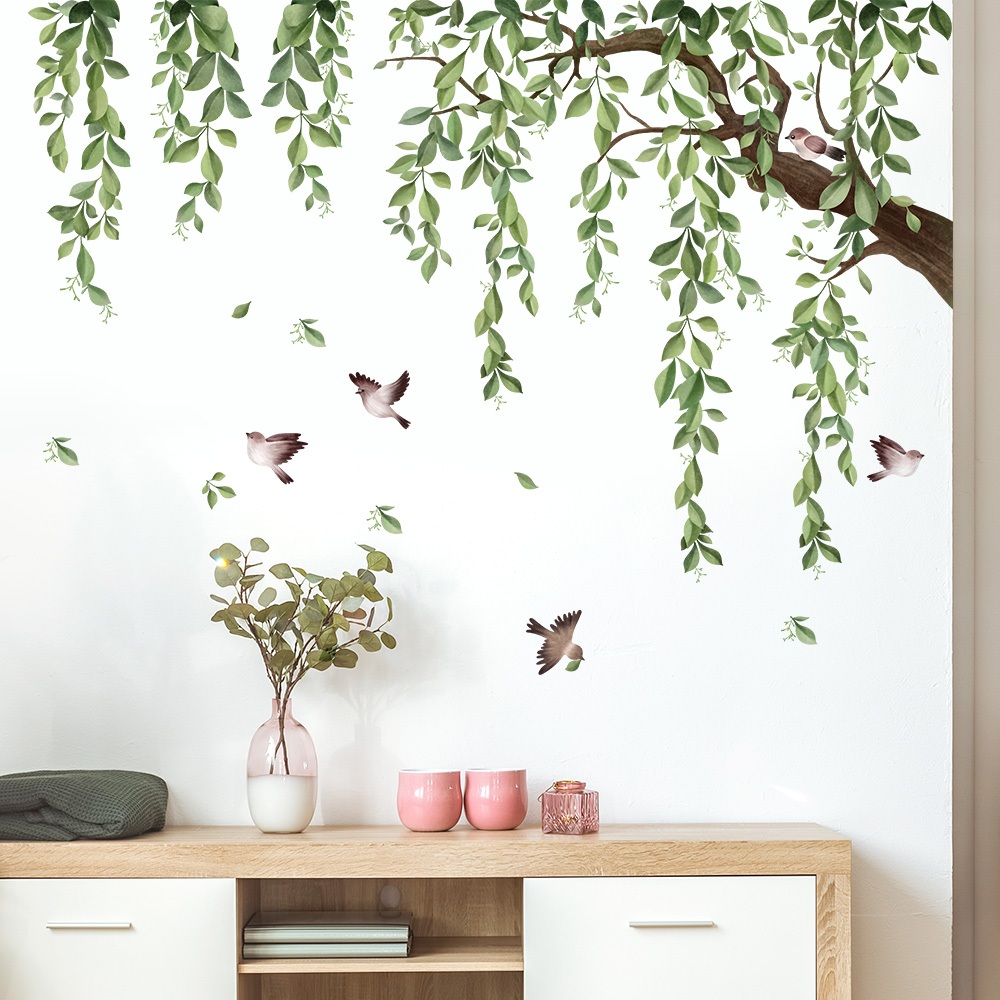 Decal Dán Tường Cây Xanh Rủ Có Keo Sẵn 100x73cm – Trang Trí Phòng Khách Không Gian Xanh