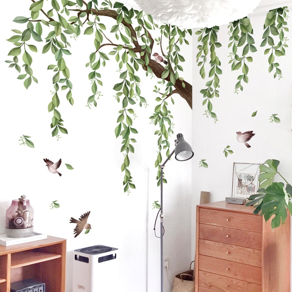 Decal Dán Tường Cây Xanh Rủ Có Keo Sẵn 100x73cm – Trang Trí Phòng Khách Không Gian Xanh