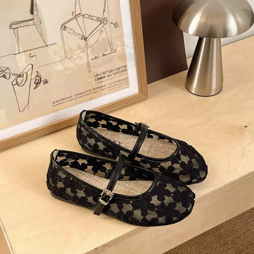 Giày Búp Bê Nữ CCE Ren Lưới Đính Nơ Vintage Hàn Quốc Quai Ngang Tiểu Thư | Tiệm giày Quỳnh Anh
