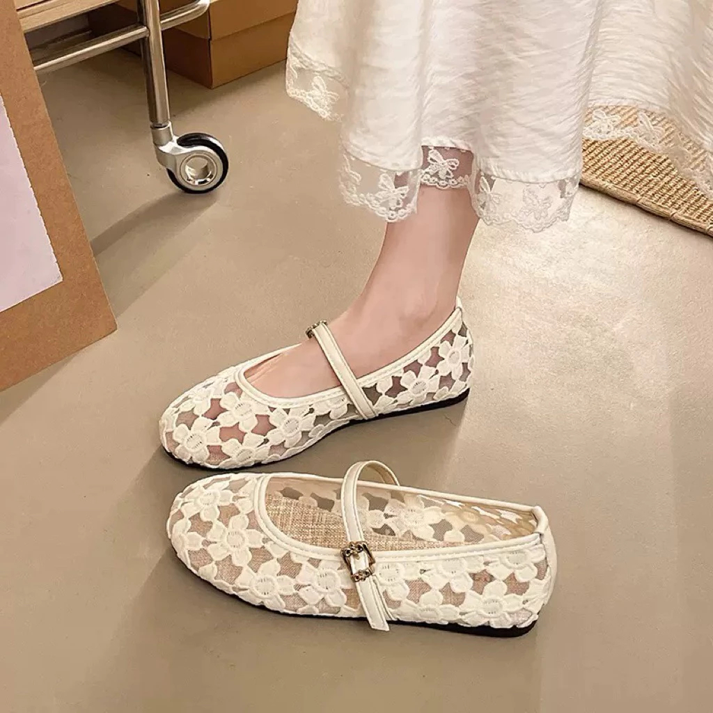 Giày Búp Bê Nữ CCE Ren Lưới Đính Nơ Vintage Hàn Quốc Quai Ngang Tiểu Thư | Tiệm giày Quỳnh Anh