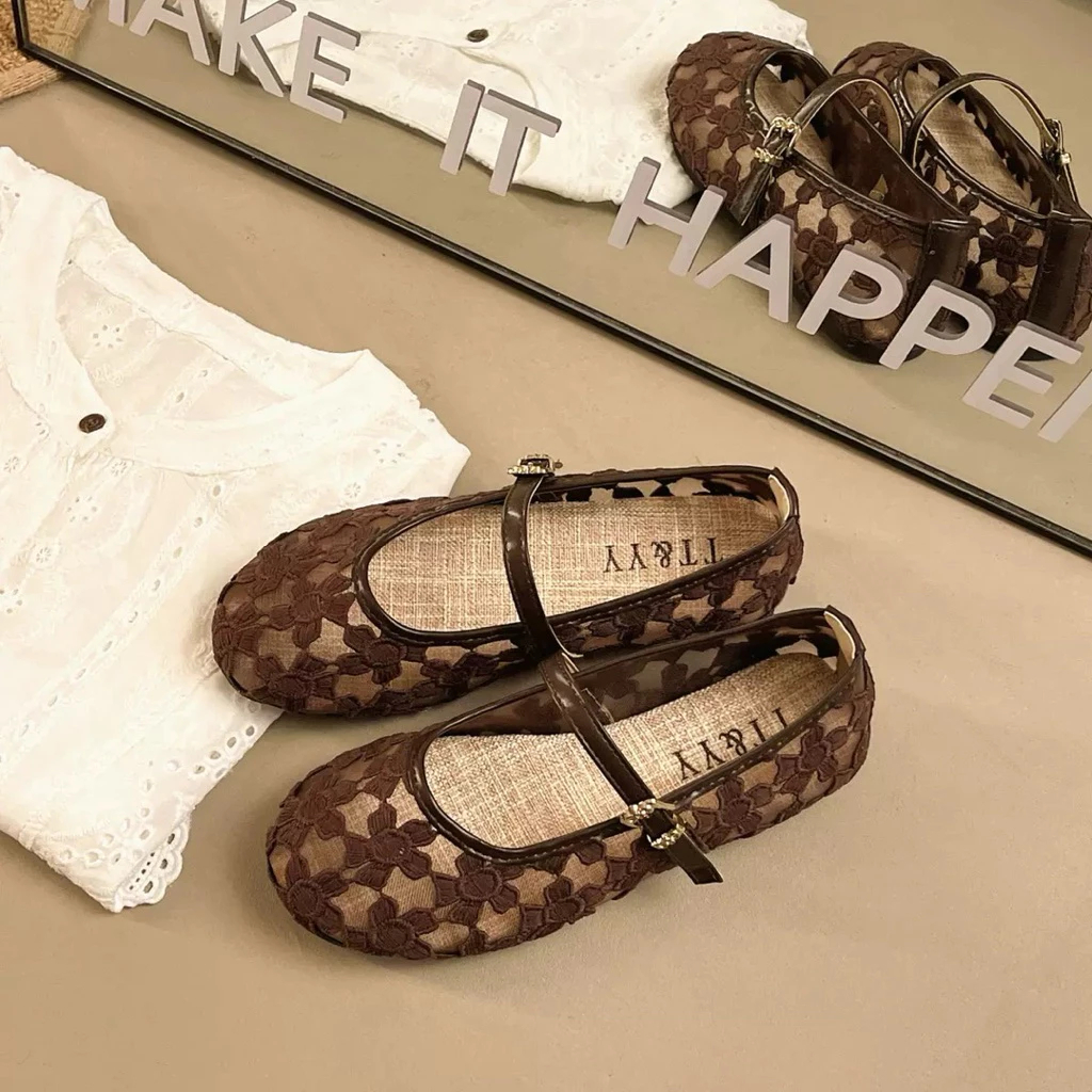 Giày Búp Bê Nữ CCE Ren Lưới Đính Nơ Vintage Hàn Quốc Quai Ngang Tiểu Thư | Tiệm giày Quỳnh Anh